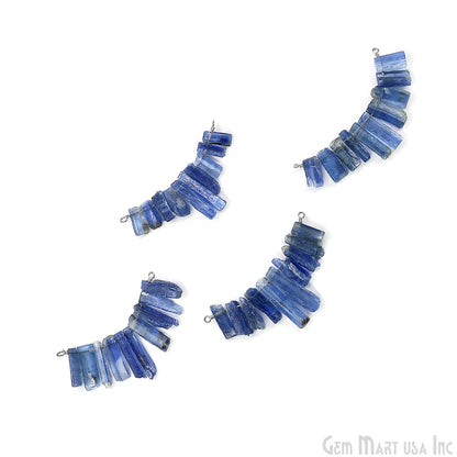 Uncut Gemstone Beads Bar Silver Plated Wire Wrapped Pendant 27x13mm