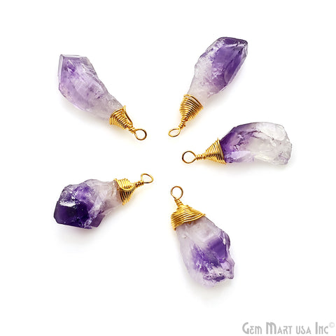 Rough Amethyst Free Form 32x8mm Gold Electroplated Connector