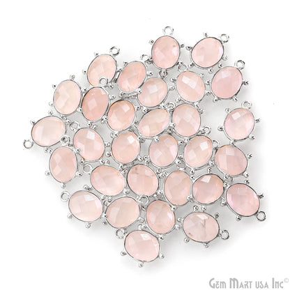 Oval 15x11mm Design Bezel Silver Plated Single Bail Gemstone Connector