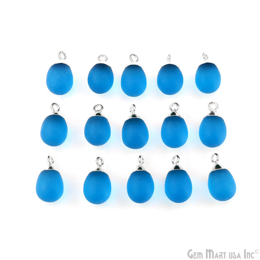 Sky Blue Chalcedony Matte Beads Single Bail Silver Electroplated Gemstone Connector