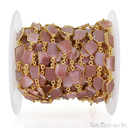 Peach Moonstone 10mm Faceted Free Form Gold Plated Bezel Connector Link Chain