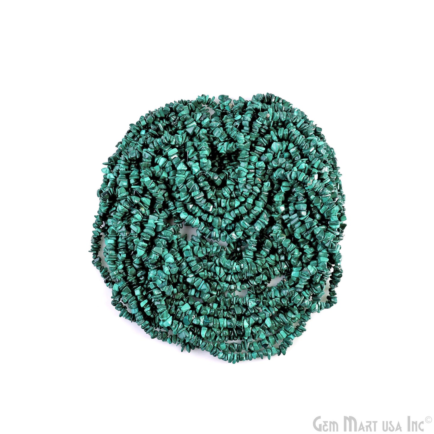 Malachite Chip Beads, 34 Inch, Natural Chip Strands, Drilled Strung Nugget Beads, 3-7mm, Polished, GemmartUSA (CHMC-70001)