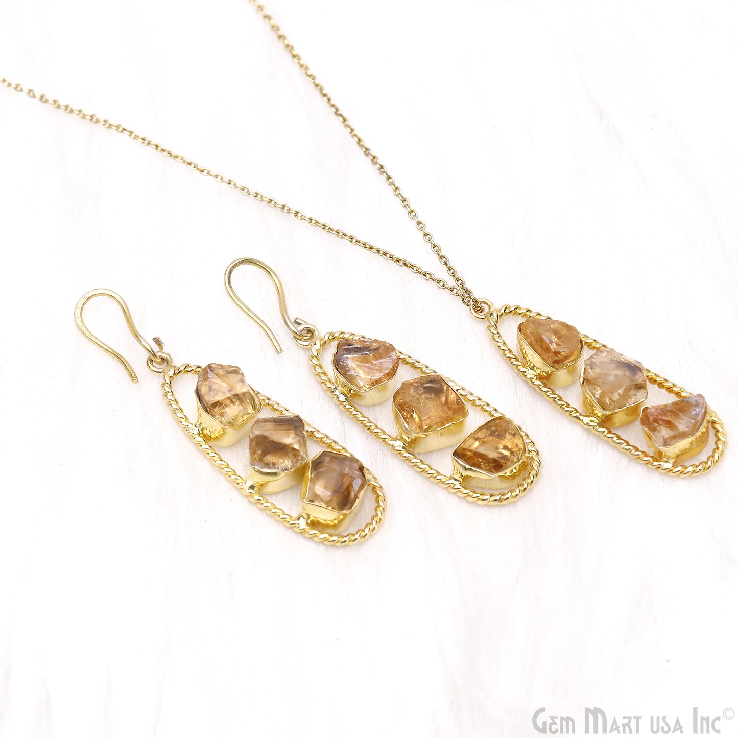 Citrine Rough Gemstone Free Form Oval Gold Plated Twisted Bezel setting 44x16mm DIY Earring Pendant Connector