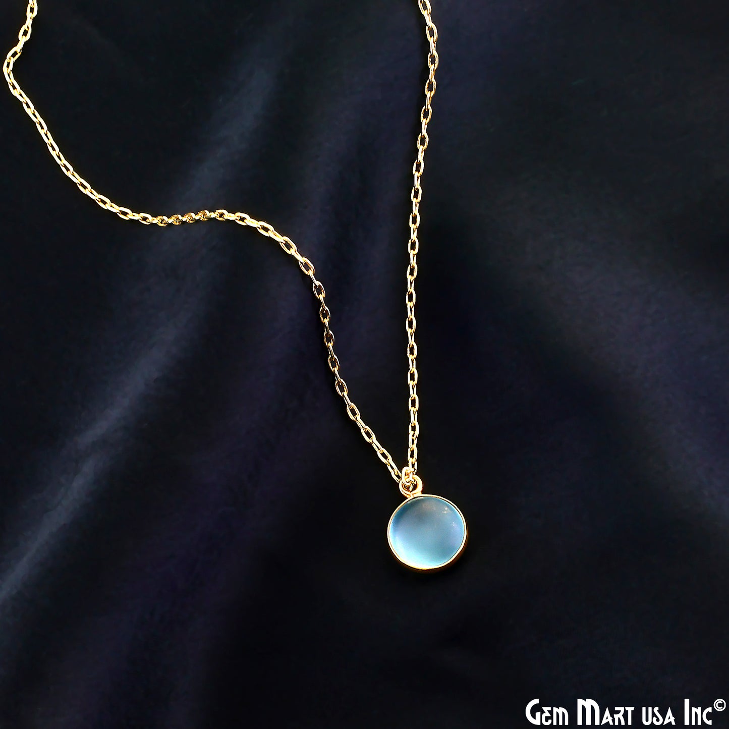 Sky Blue Frosted Round 10mm Gold Plated Single Bail Bezel Gemstone Connector