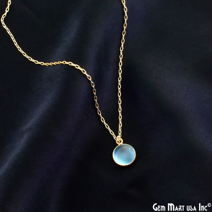 Sky Blue Frosted Round 10mm Gold Plated Single Bail Bezel Gemstone Connector