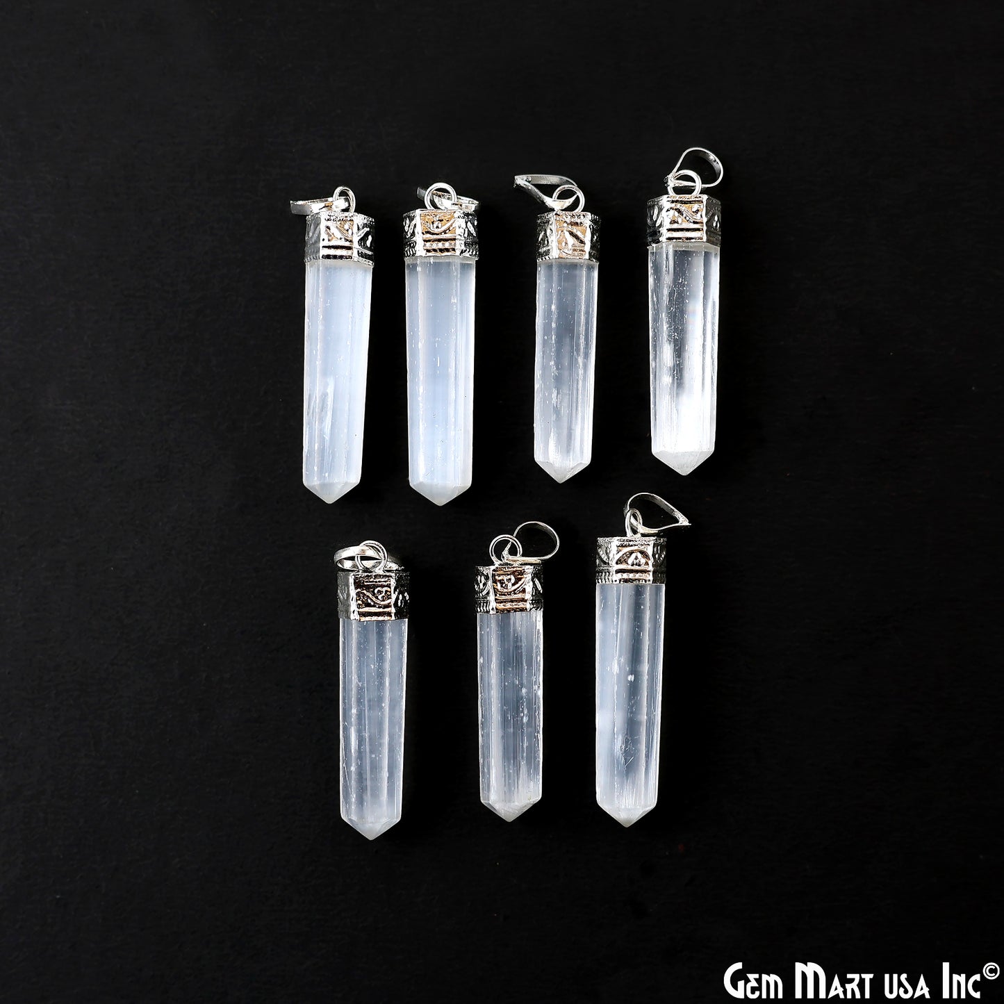 DIY Healing Gemstone 40x9mm Silver Pencil Point Ornate Pendant 1pc