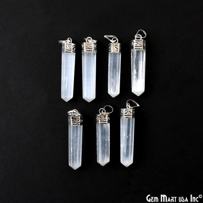 DIY Healing Gemstone 40x9mm Silver Pencil Point Ornate Pendant 1pc