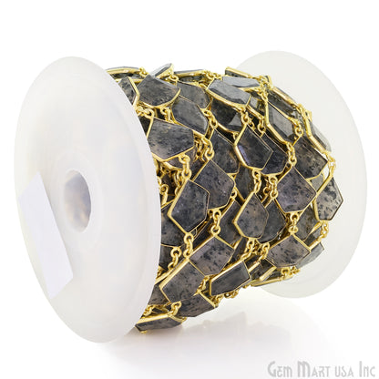 Black Rutile 10-15mm Faceted Free Form Gold Plated Bezel Connector Link Chain