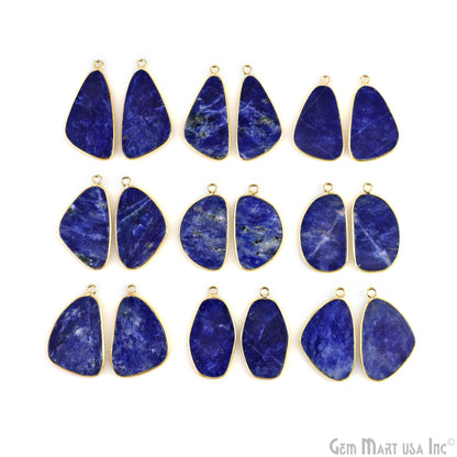 Sodalite Free Form Gold Plated Single Bail Bezel Smooth Slab Slice Thick Gemstone Connector 31x17mm 1 Pair