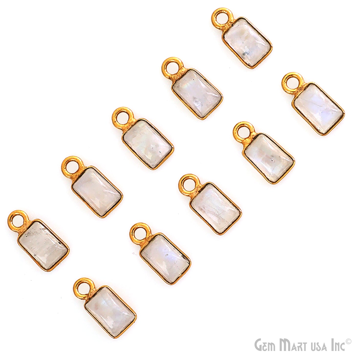Rainbow Moonstone Cabochon 6x4mm Rectangle Gold Plated Bezel Connector