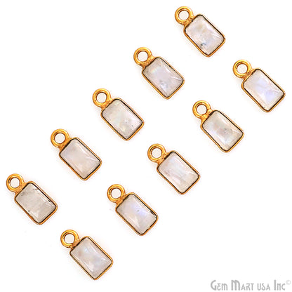 Rainbow Moonstone Cabochon 6x4mm Rectangle Gold Plated Bezel Connector