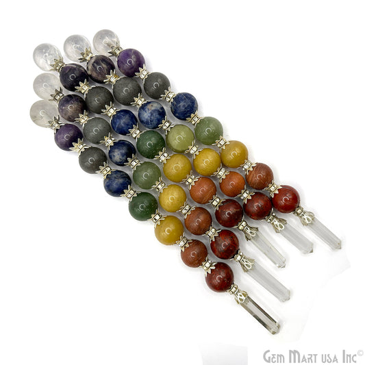 7 Chakra Round Crystal Wand 7-Inch,18mm Tumbled Stones with Crystal Ball for Spiritual Healing, Energy Balancing & Aura Cleansing