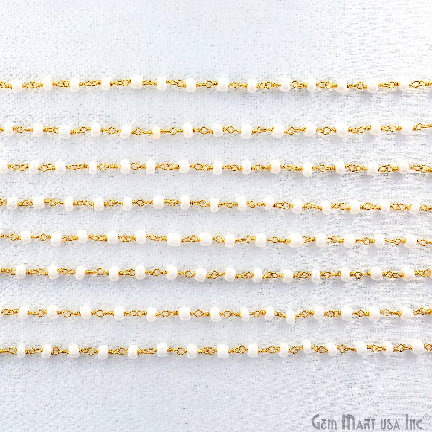 Synthetic Pearl Cabochon Beads 4mm Gold Wire Wrapped Rosary Chain