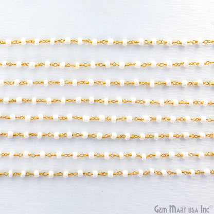 Synthetic Pearl Cabochon Beads 4mm Gold Wire Wrapped Rosary Chain