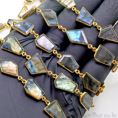 Labradorite 15mm Up Faceted Free Form Gold Plated Bezel Connector Link Chain
