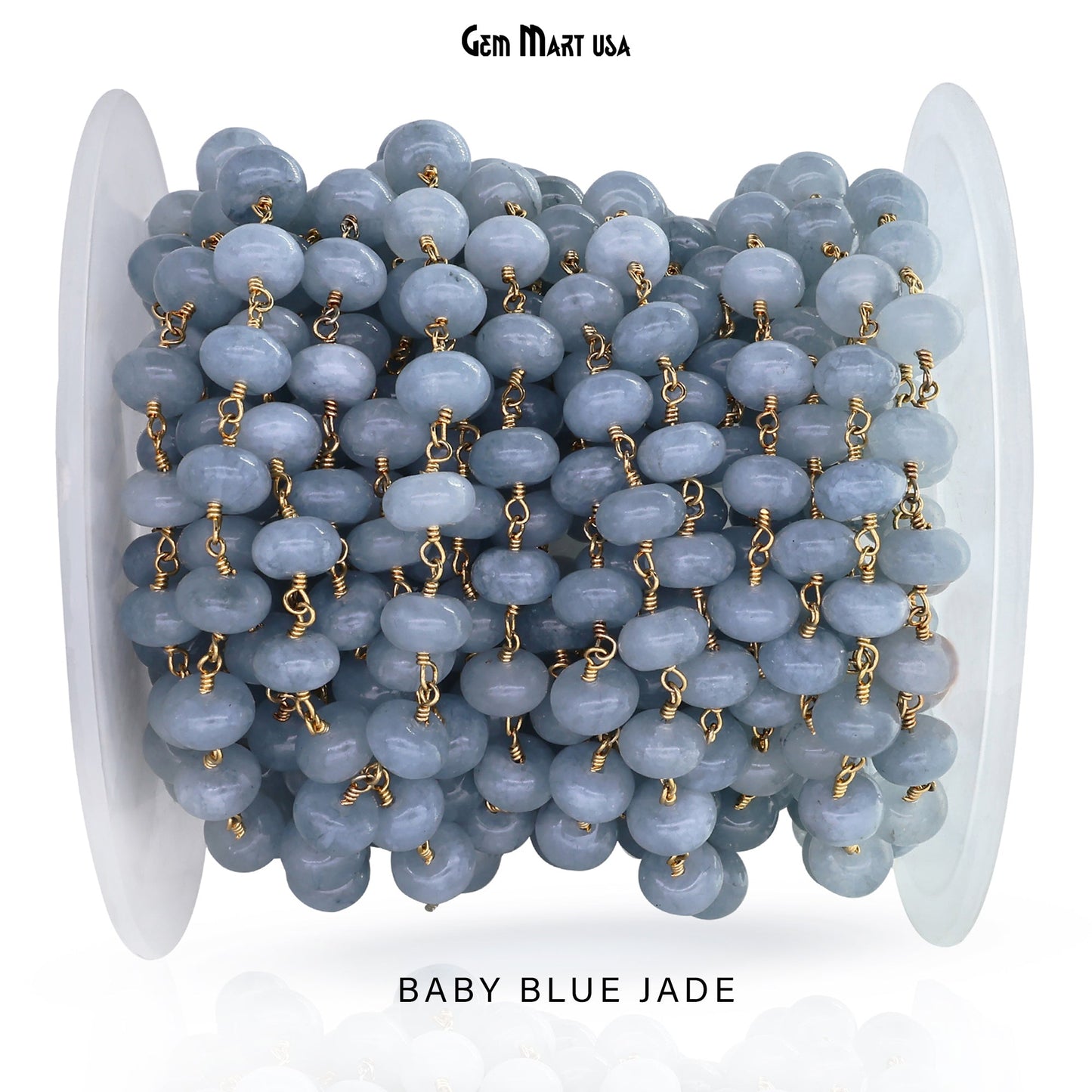 Dyed Jade Bead Cabochon Crystal Round Rosary Chain Gold Plating, 8-9mm, 1+ ft