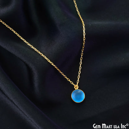 Swiss Blue Frosted Round 10mm Gold Plated Single Bail Bezel Gemstone Connector