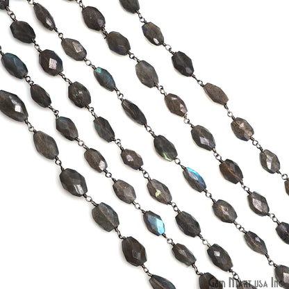 Labradorite 11x8mm Free Form Shape Silver Wire Wrapped Rosary Chain