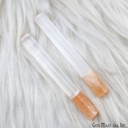 Selenite Wand, White and Orange Natural Selenite, Crystal Healing Stock, Home dacor Accent, 4 inch, GemMartUSA (NI-14309)