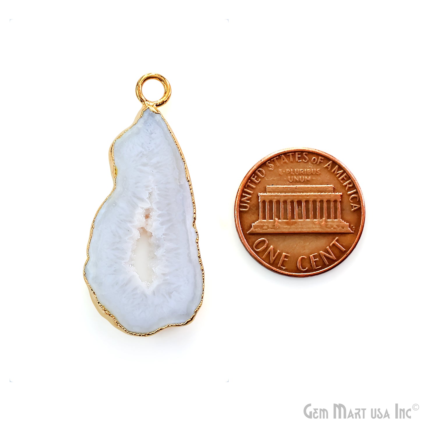 White Agate Geode Druzy 1-2 Inch Single Bail Gold Electroplated Gemstone Connector