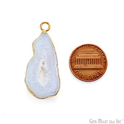 White Agate Geode Druzy 1-2 Inch Single Bail Gold Electroplated Gemstone Connector