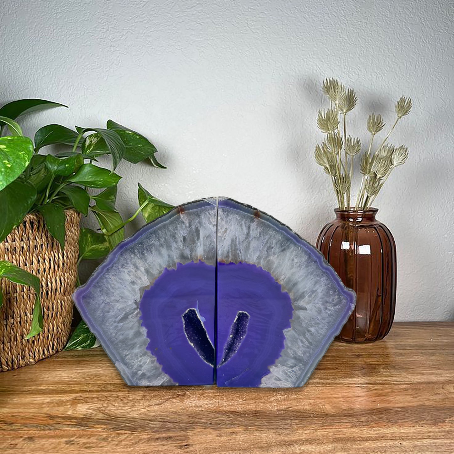 Natural Purple Agate Geode Bookend Pair (2-4lbs, 4-6inch) Home Decor *Ships Free