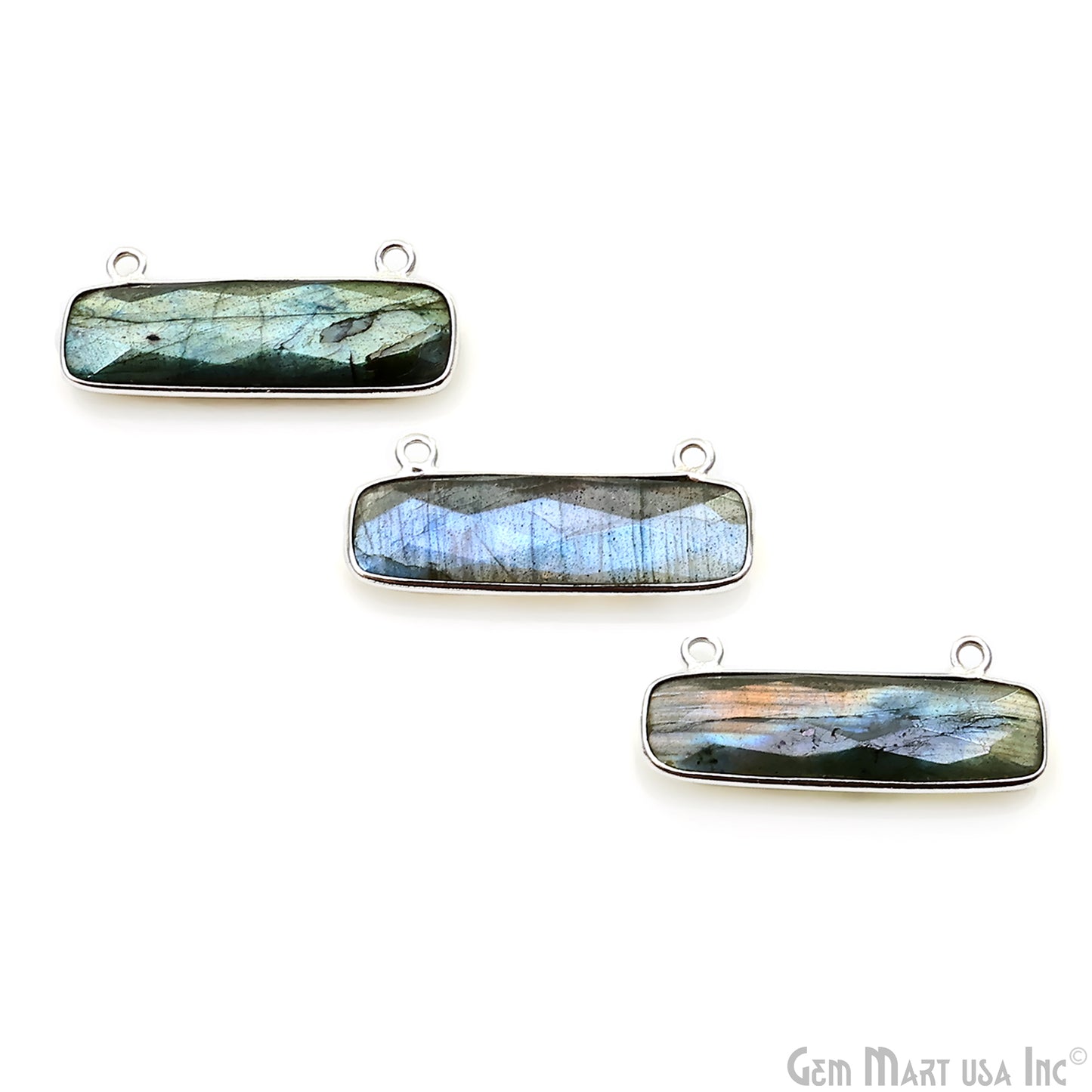 Labradorite Rectangle Bar 29x11mm Silver Plated Gemstone Connector