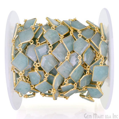 Aventurine 15mm Up Faceted Free Form Gold Plated Bezel Connector Link Chain