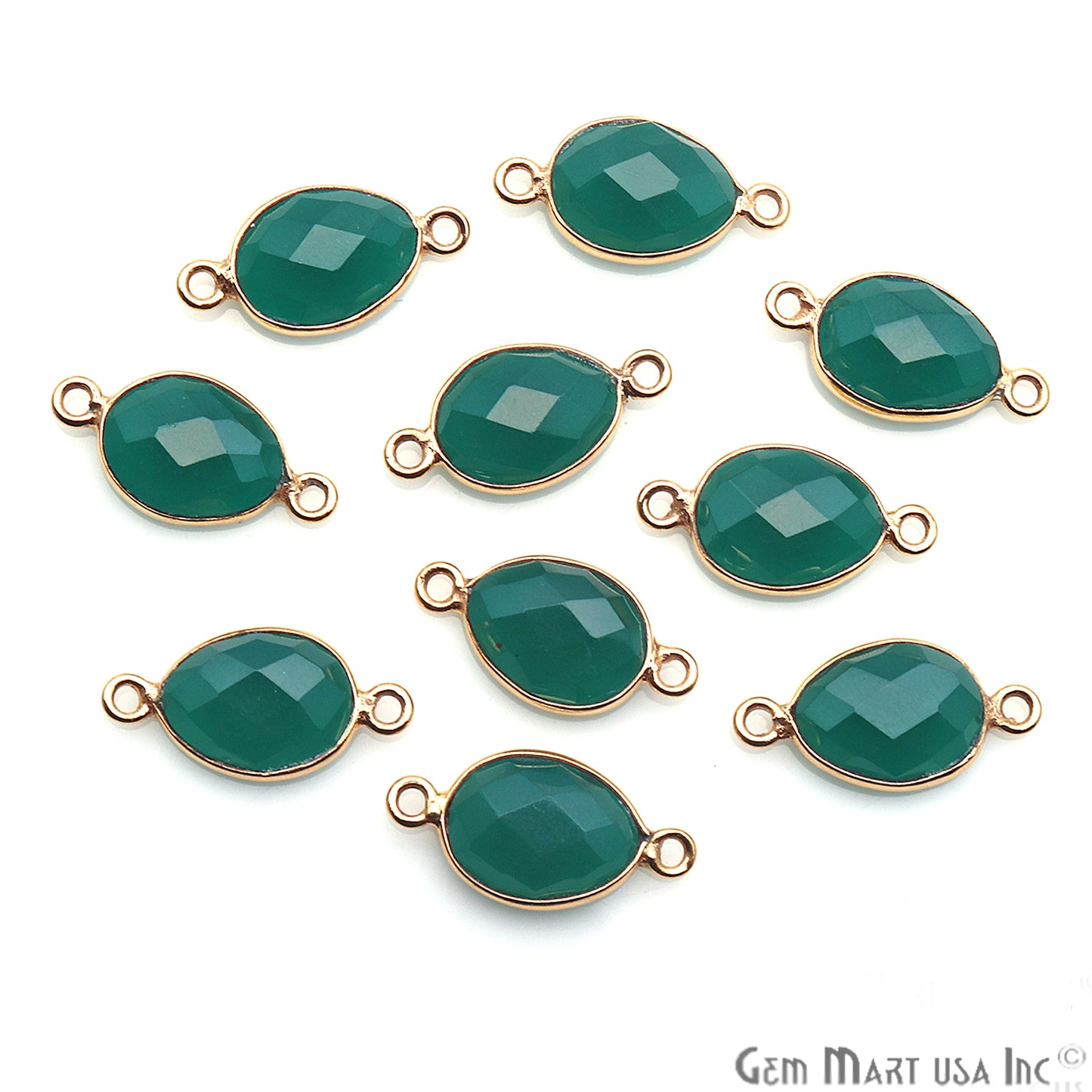 Green Onyx Egg Shape 8x10mm Gold Plated Single Bail Connector