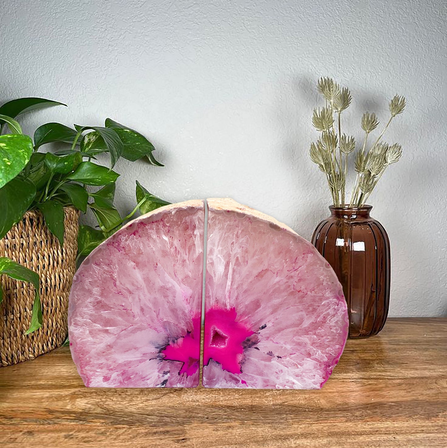 Pink Agate Bookend Pair, Natural Geode Bookend, Healing Crystal Bookend Set, Home Decor. *Ships Free