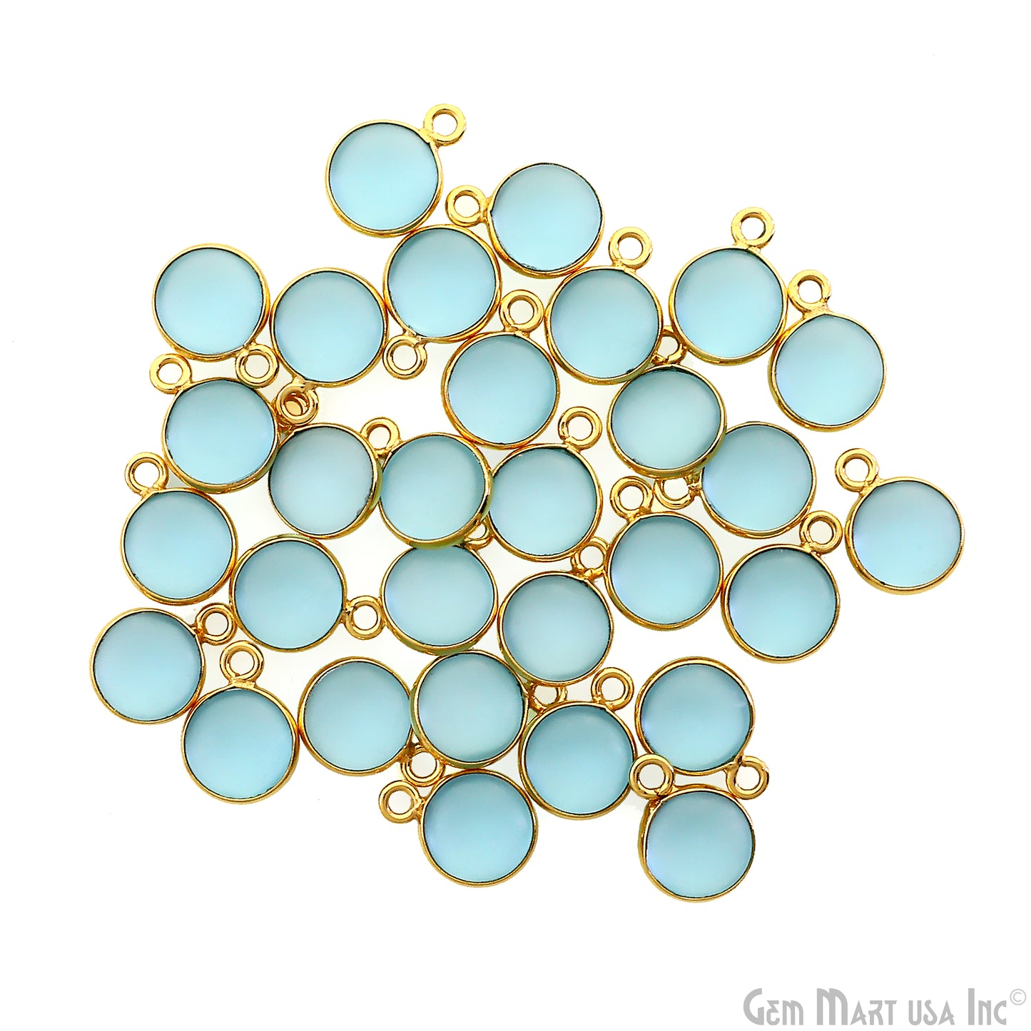 Sky Blue Frosted Round 8mm Gold Plated Single Bail Bezel Gemstone Connector