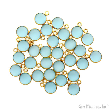 Sky Blue Frosted Round 8mm Gold Plated Single Bail Bezel Gemstone Connector