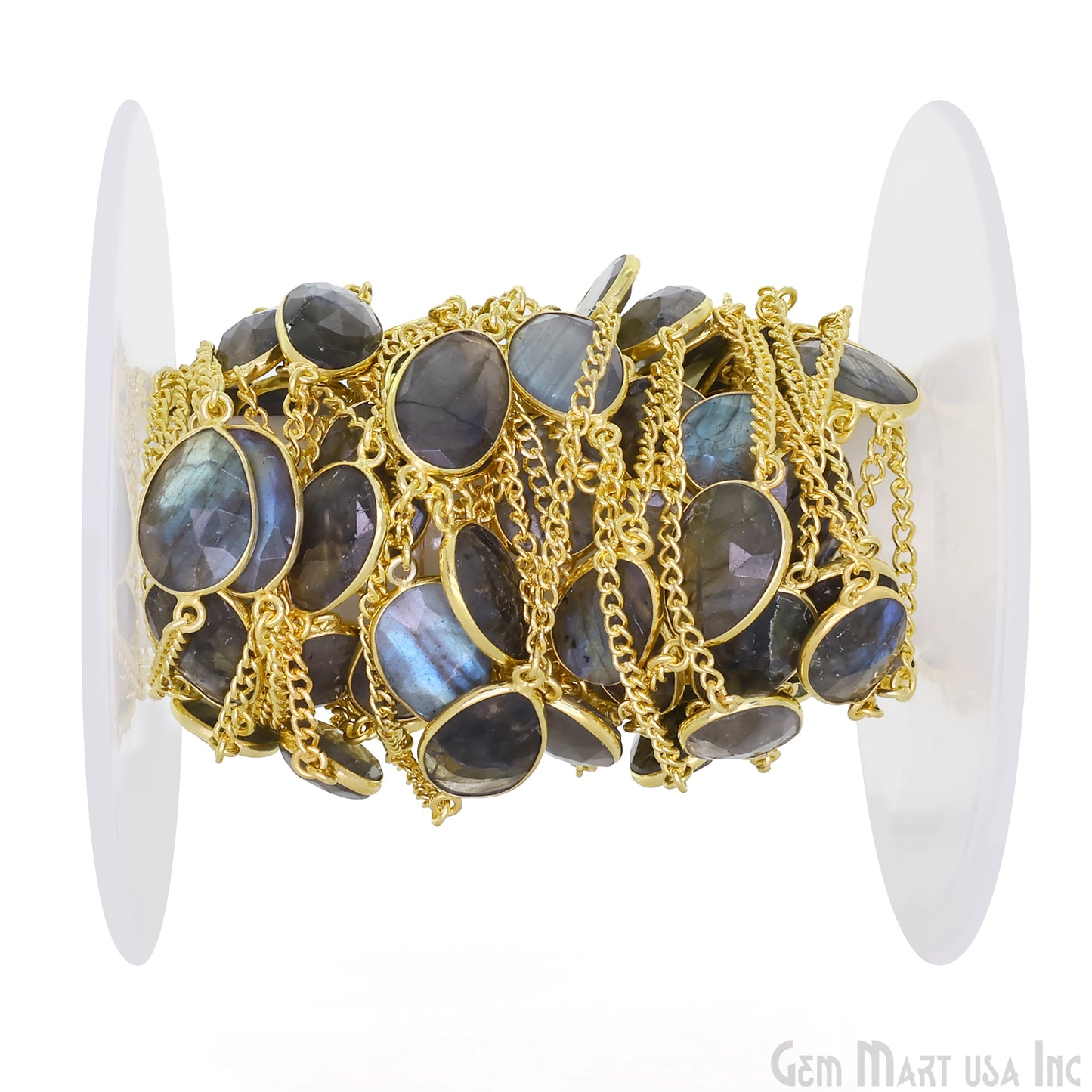 Labradorite 10-15mm Gold Plated Link Bezel Connector Chain
