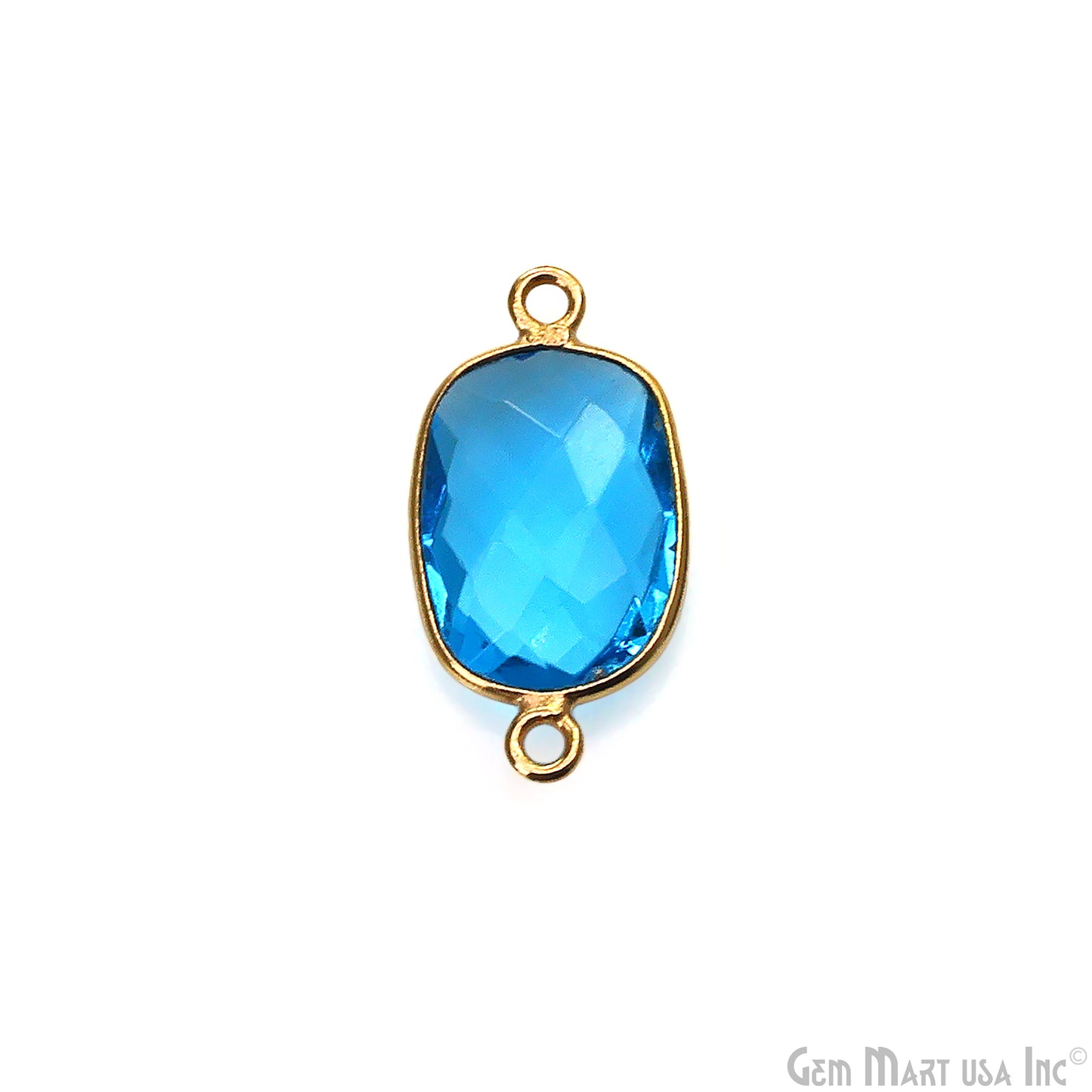 Blue Topaz Bezel Connector Octagon Shape 24K Gold Plated Double Bail Connector (HB-11546)