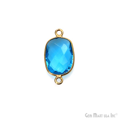 Blue Topaz Bezel Connector Octagon Shape 24K Gold Plated Double Bail Connector (HB-11546)