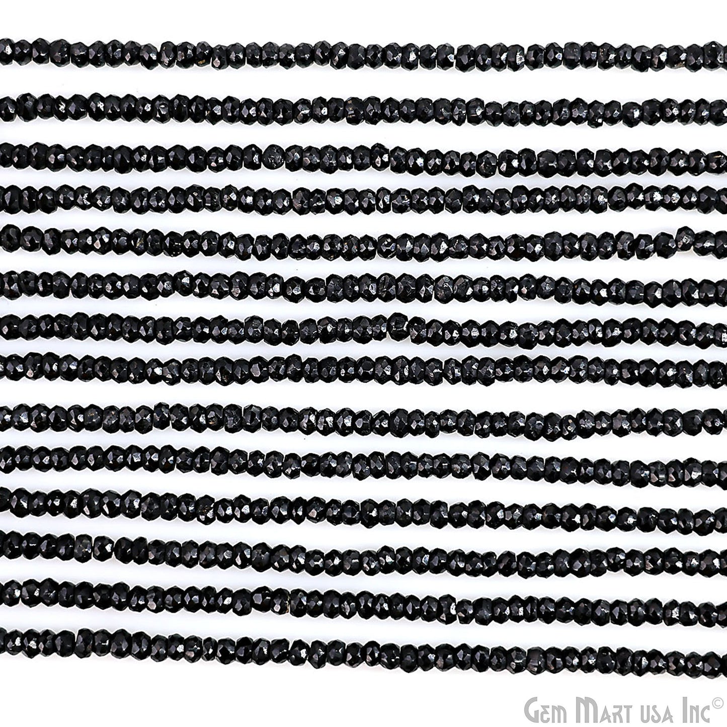 Black Spinel Rondelle Beads, 12.5 Inch Gemstone Strands, Drilled Strung Nugget Beads, Faceted Round, 3-4mm