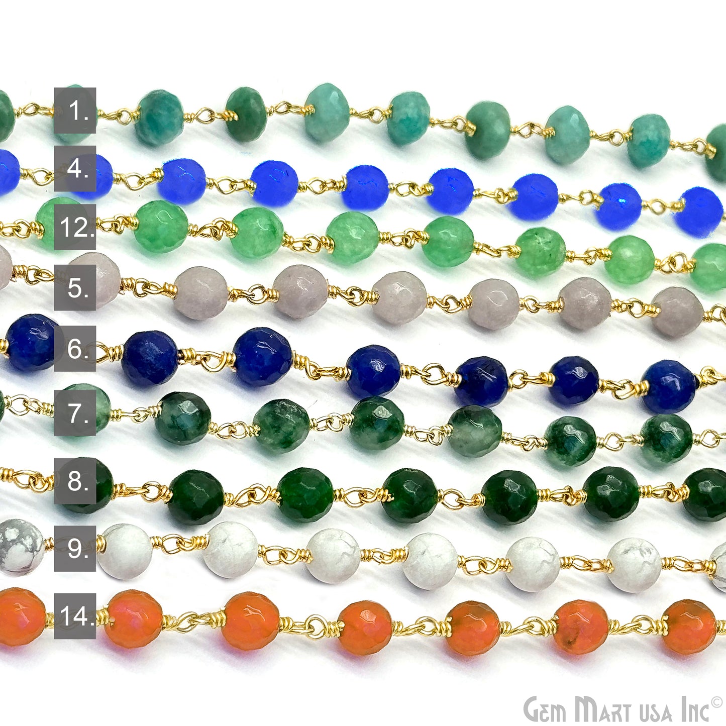 Dyed Jade Bead Faceted Crystal Round Rosary Chain Gold Plating, 5-6mm, 1+ ft