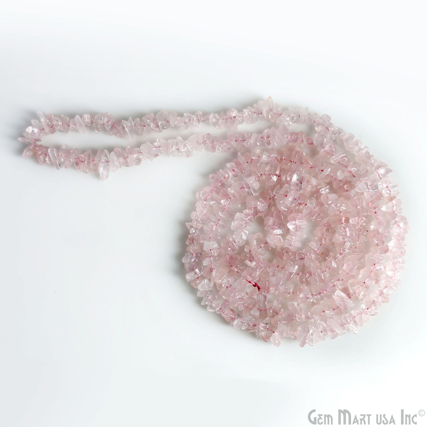 Rose Quartz Chip Beads, 34 Inch, Natural Chip Strands, Drilled Strung Nugget Beads, 3-7mm, Polished, GemMartUSA (CHRQ-70001)