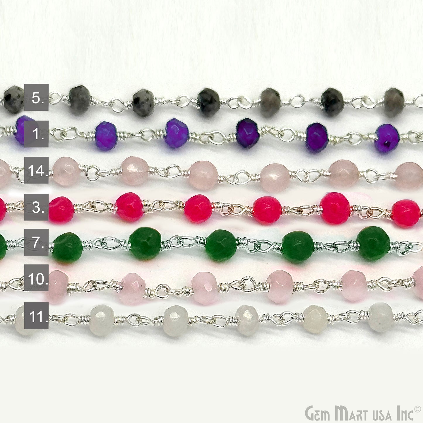 Dyed Jade Bead Faceted Crystal Round Rosary Chain Silver Plating, 4mm, 1+ ft