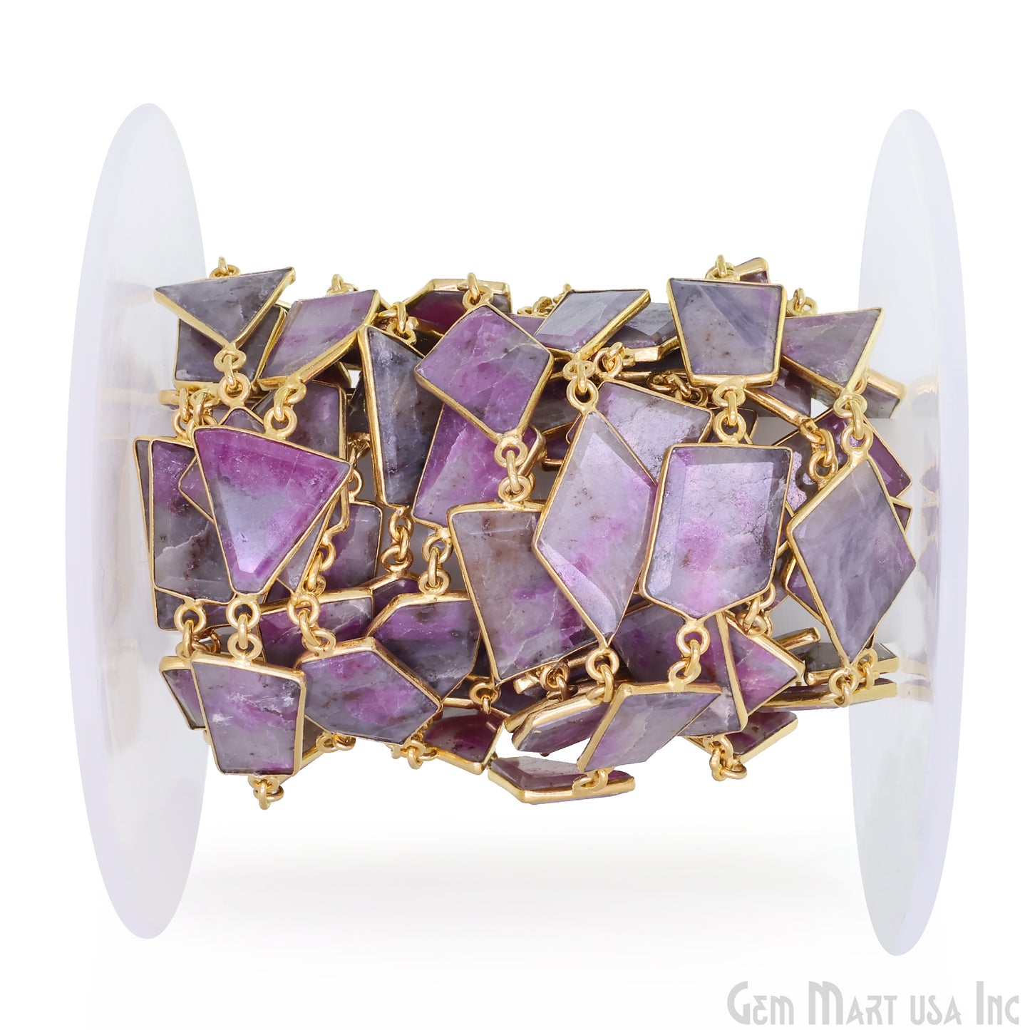 Ruby Ziopsite 15mm Up Faceted Free Form Gold Plated Bezel Connector Link Chain