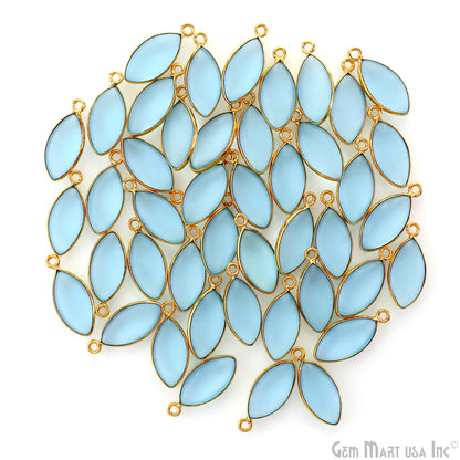 Sky Blue Frosted Marquise 8x16mm Gold Plated Single Bail Bezel Gemstone Connector