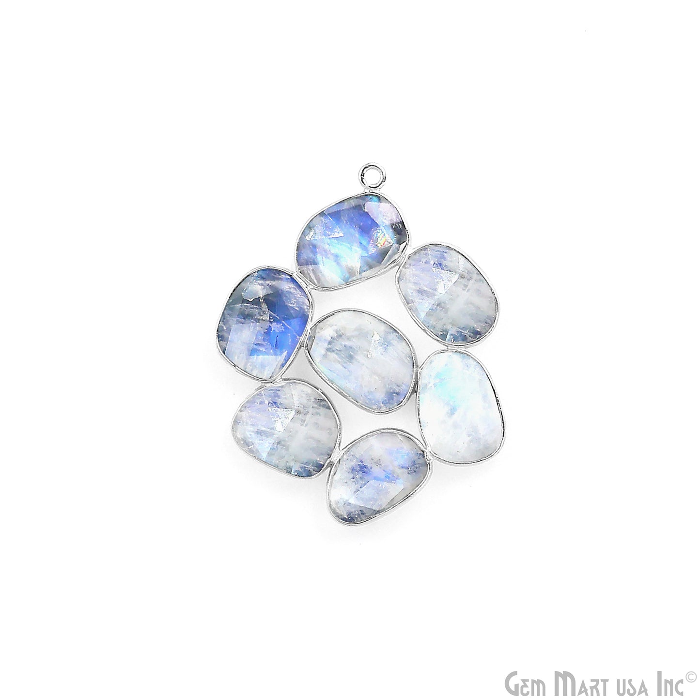 Rainbow Moonstone Silver Plated 37mm Dangle Finding Component