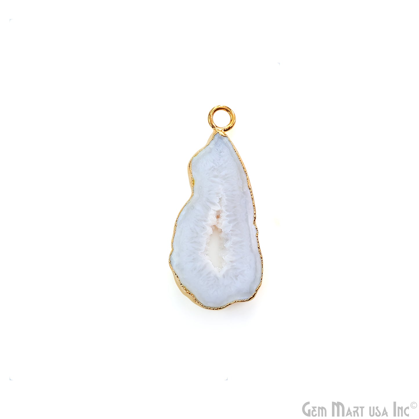 White Agate Geode Druzy 1-2 Inch Single Bail Gold Electroplated Gemstone Connector