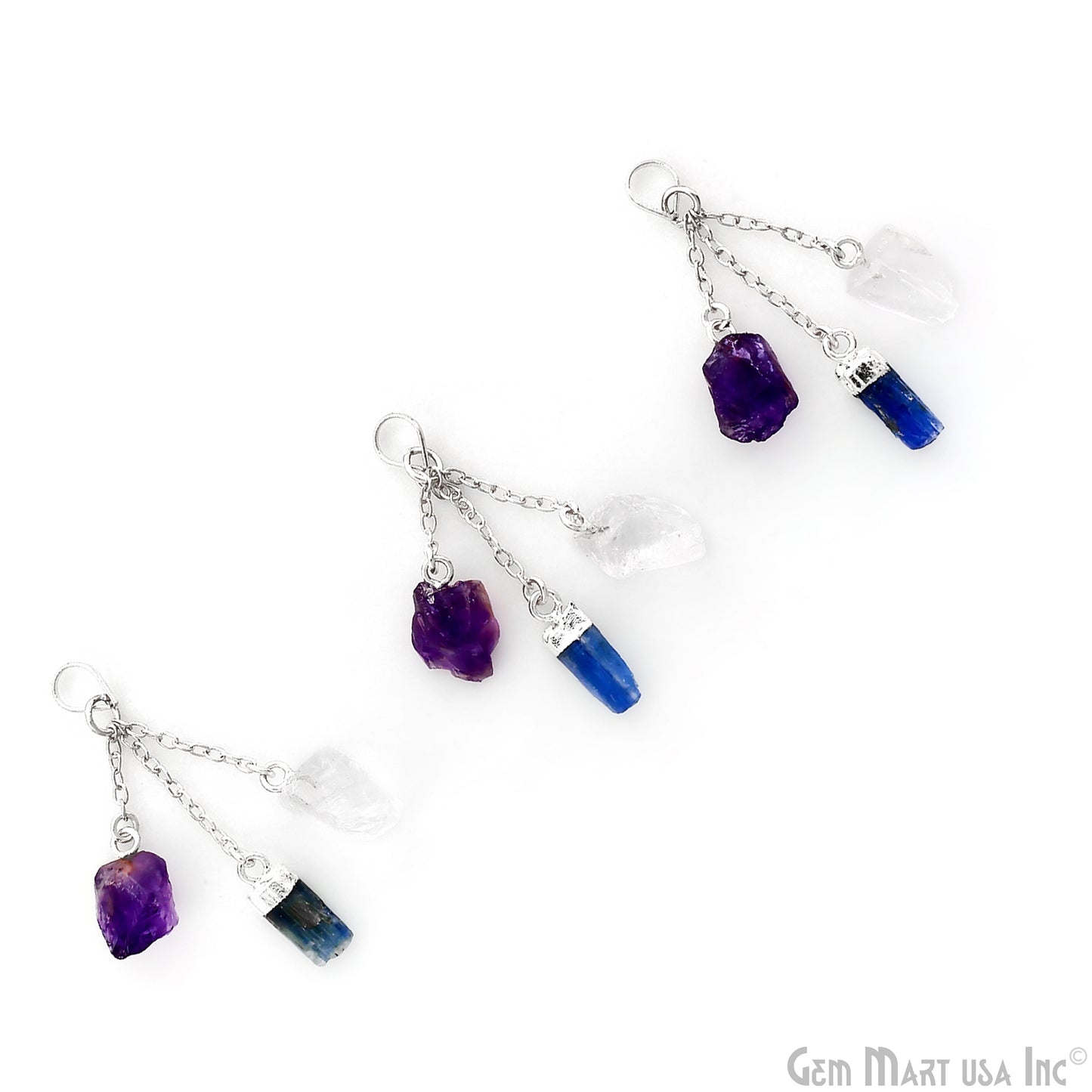 Multi Color Rough Gemstone Pendant 46x10mm Dangle Earring Connector
