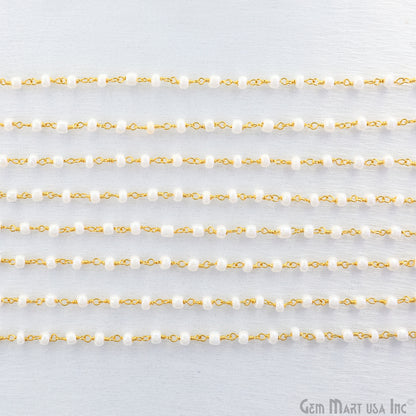 Synthetic Pearl Cabochon Beads 4mm Gold Wire Wrapped Rosary Chain