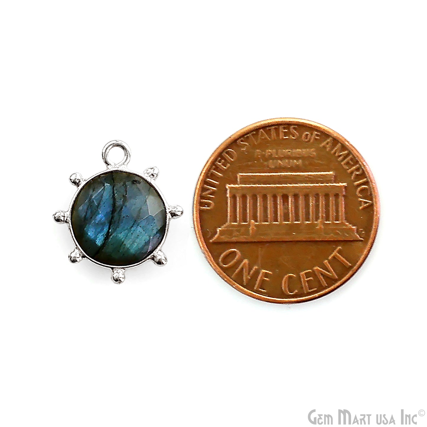 Round 15x13mm Design Bezel Silver Plated Single Bail Gemstone Connector