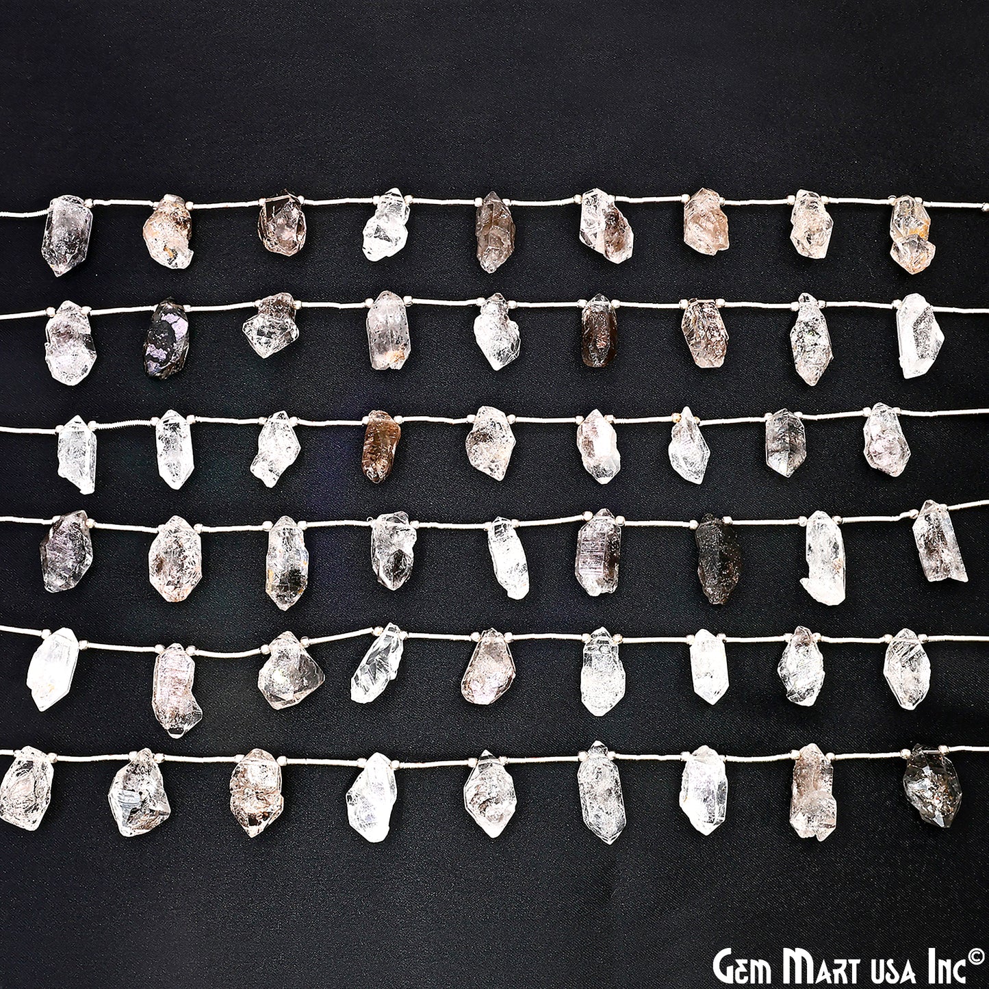 Herkimer Diamond Rough Beads, 9.5 Inch Gemstone Strands, Drilled Strung Briolette Beads, Free Form, 12x20mm