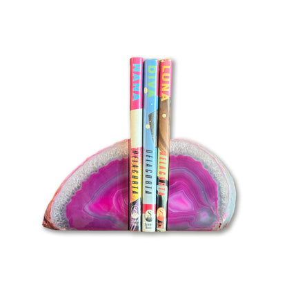 Pink Agate Bookend Pair, Natural Geode Bookend, Healing Crystal Bookend Set, Home Decor. *Ships Free