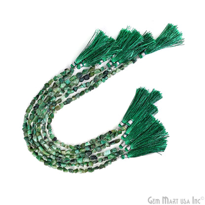 Emerald Rough Beads, 8 Inch Gemstone Strands, Drilled Strung Briolette Beads, Free Form, 7x5mm