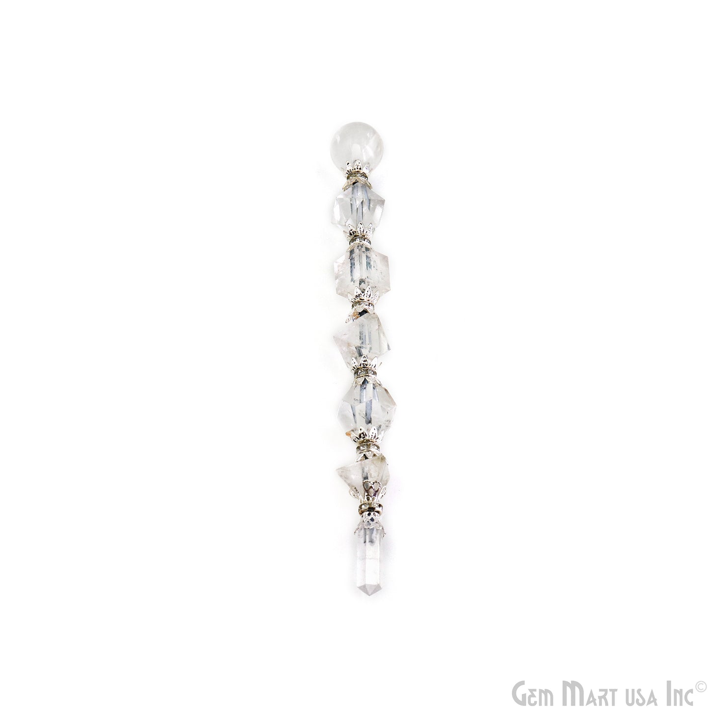 Crystal Round Crystal Wand 6.5Inch, Tumbled Stones with Crystal Ball for Spiritual Healing, Energy Balancing & Aura Cleansing